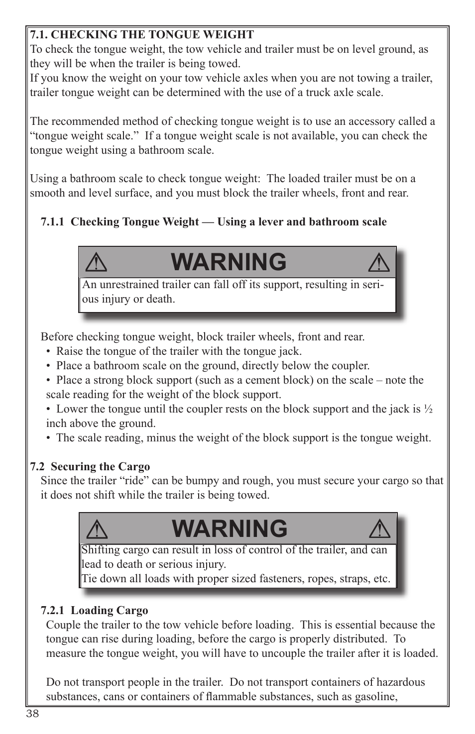 Warning | Craftsman 0220 User Manual | Page 38 / 56