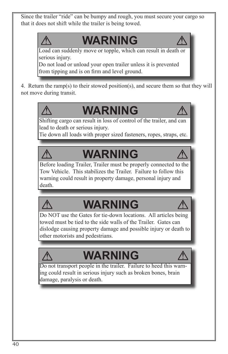 Warning | Craftsman 0220 User Manual | Page 40 / 56