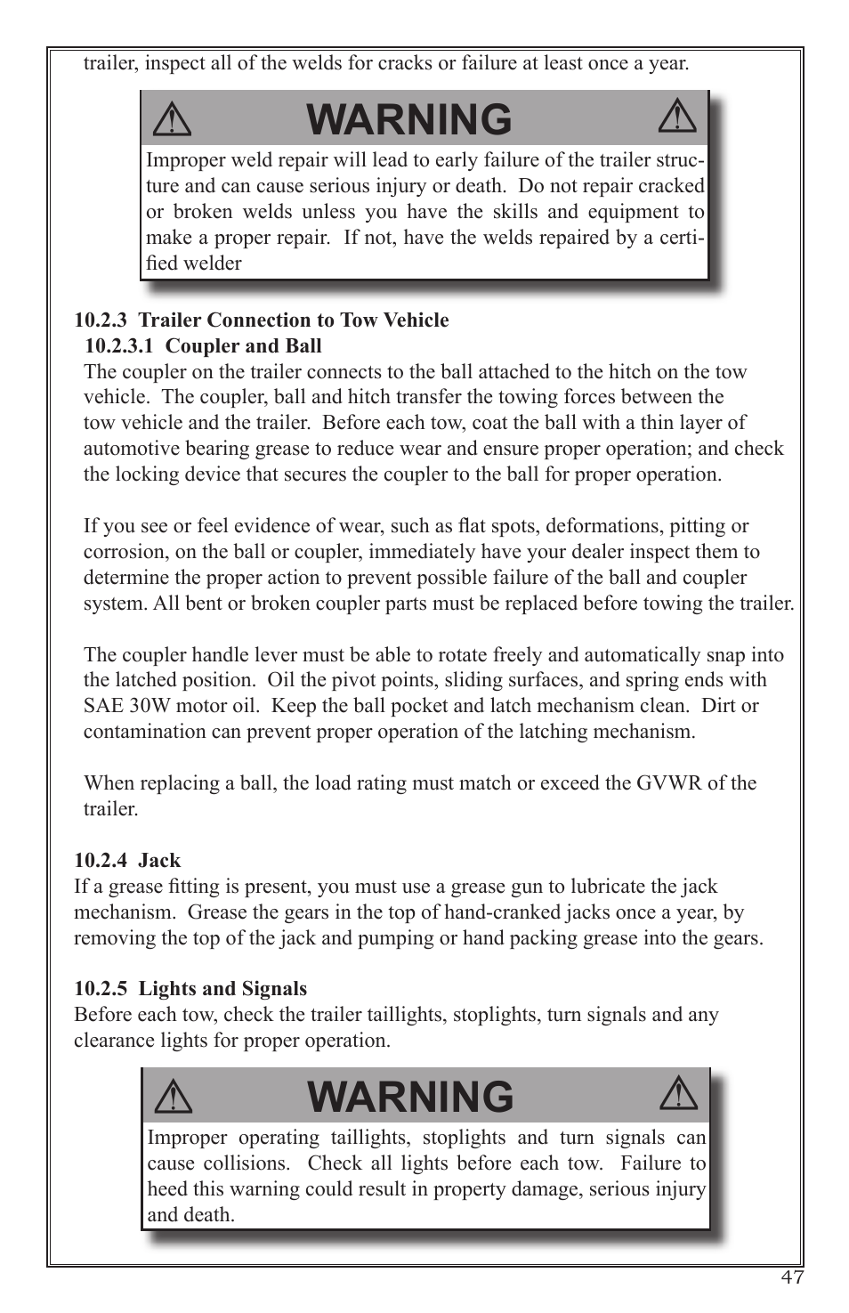 Warning | Craftsman 0220 User Manual | Page 47 / 56