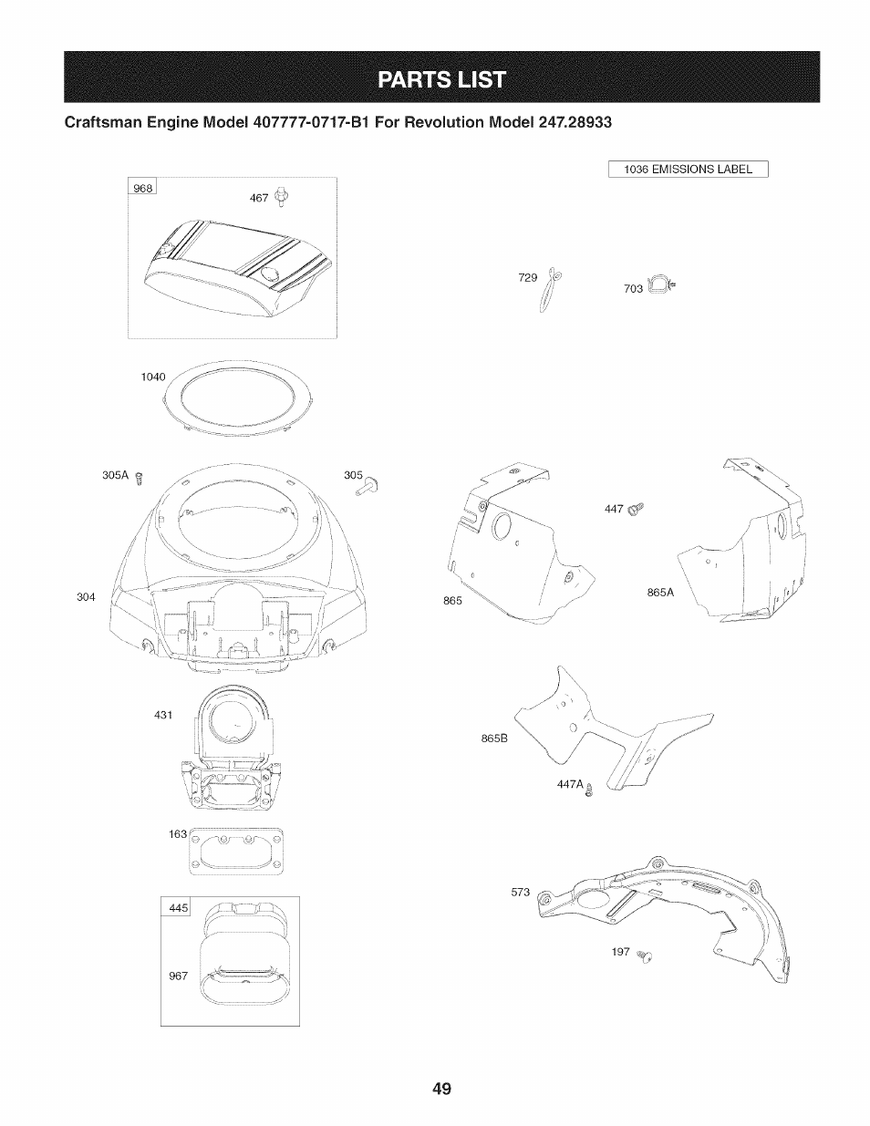 Parts list | Craftsman 247.28933 User Manual | Page 49 / 192