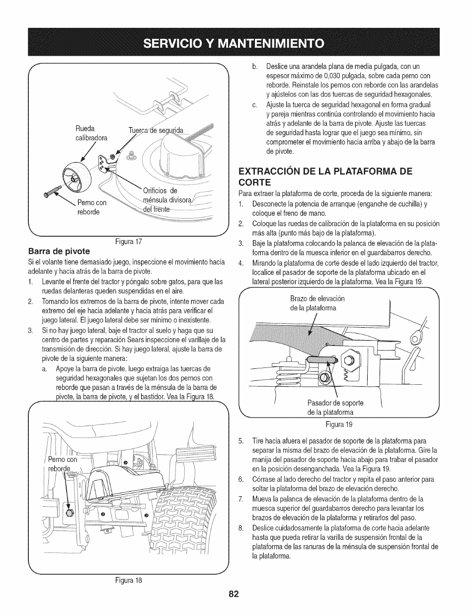 Extracción de la plataforma de corte, Servicio y mantenimiento | Craftsman 247.28933 User Manual | Page 82 / 192