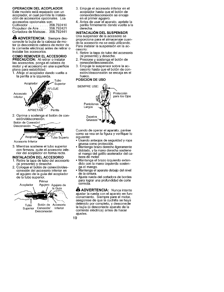 Advertencia, A advertencia | Craftsman 358.792401 User Manual | Page 18 / 21