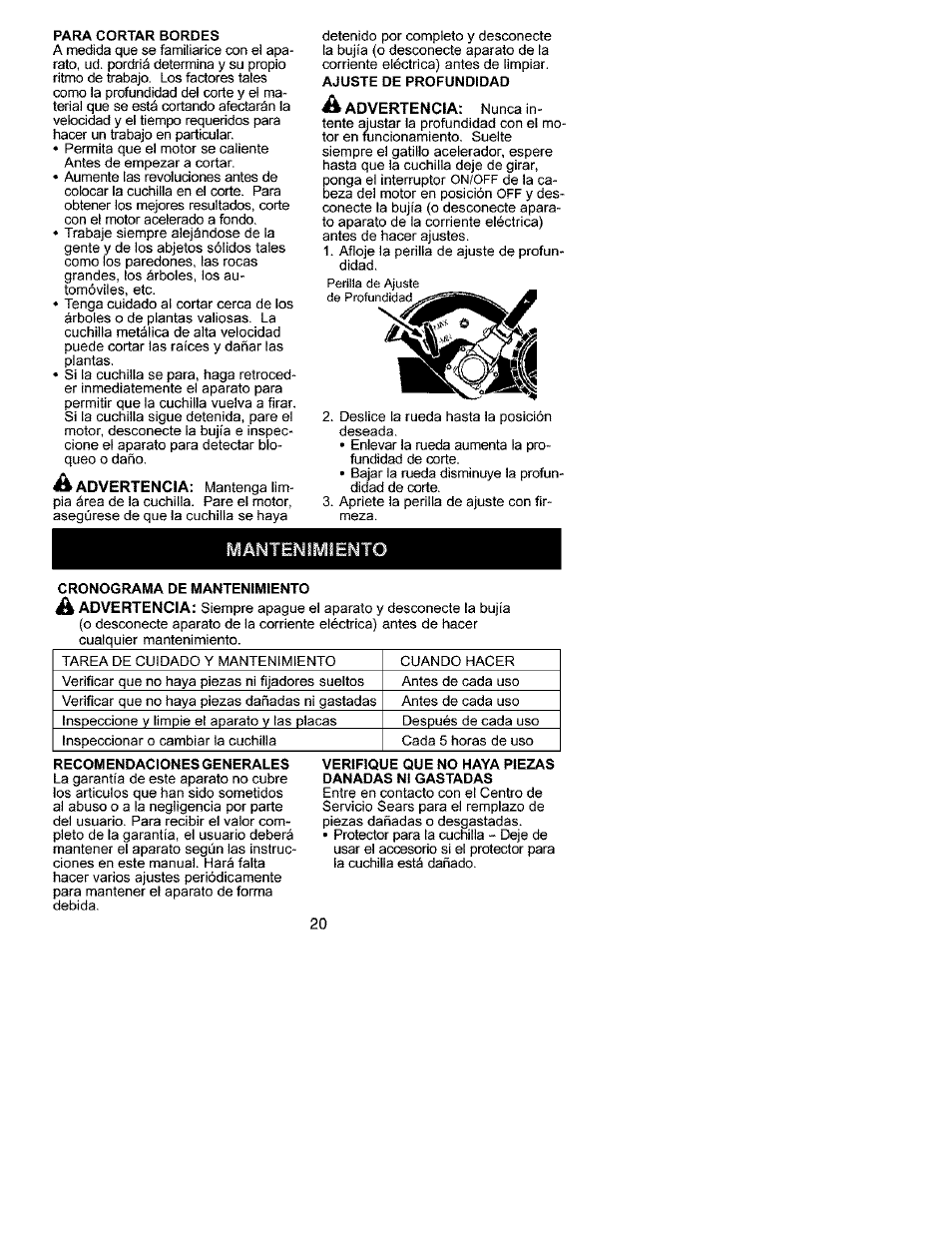 Advertencia, A advertencia | Craftsman 358.792401 User Manual | Page 19 / 21