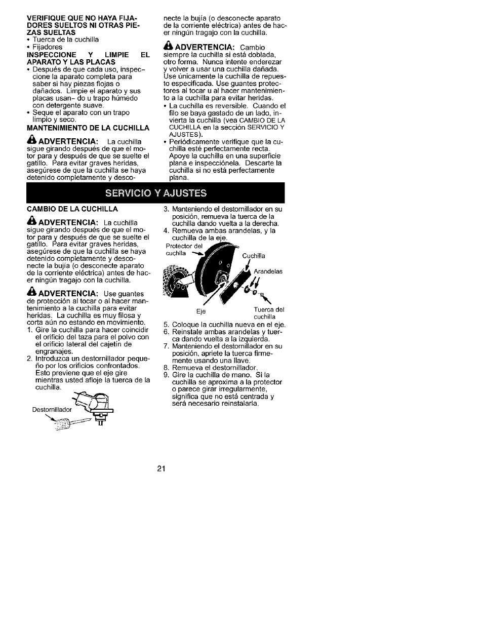 Dvertencia, A advertencia | Craftsman 358.792401 User Manual | Page 20 / 21