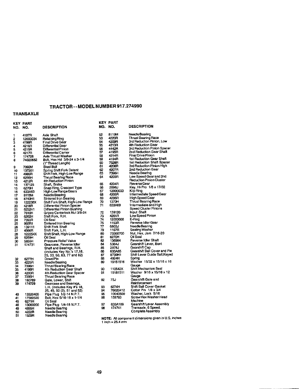 Transaxle | Craftsman 917.274990 User Manual | Page 49 / 60