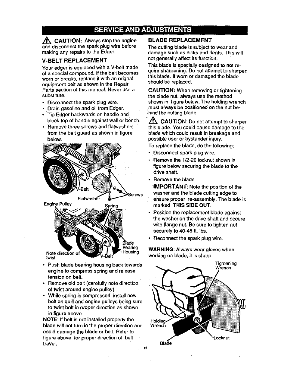 Service and adjustments, I\de | Craftsman 536.797400 User Manual | Page 13 / 17