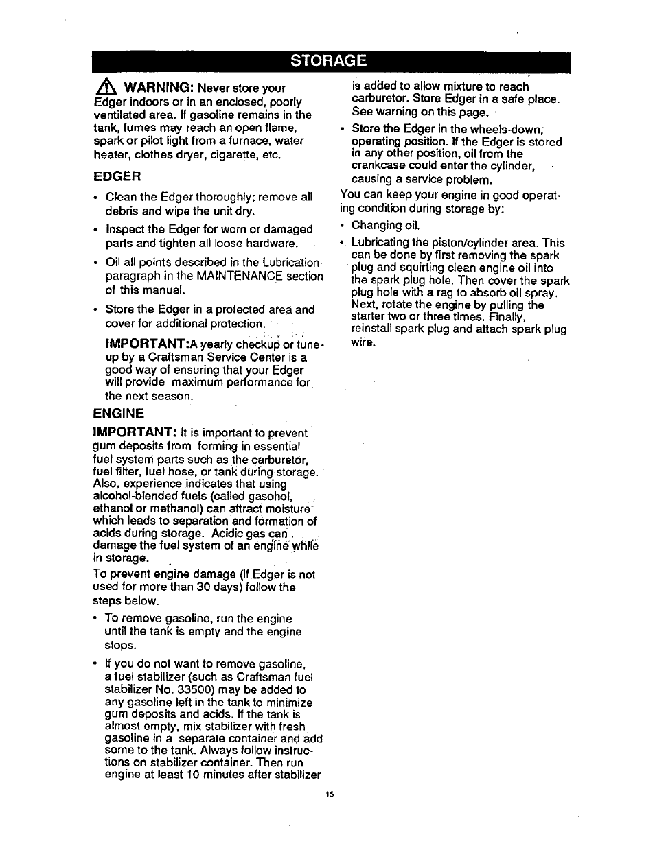 Storage | Craftsman 536.797400 User Manual | Page 15 / 17