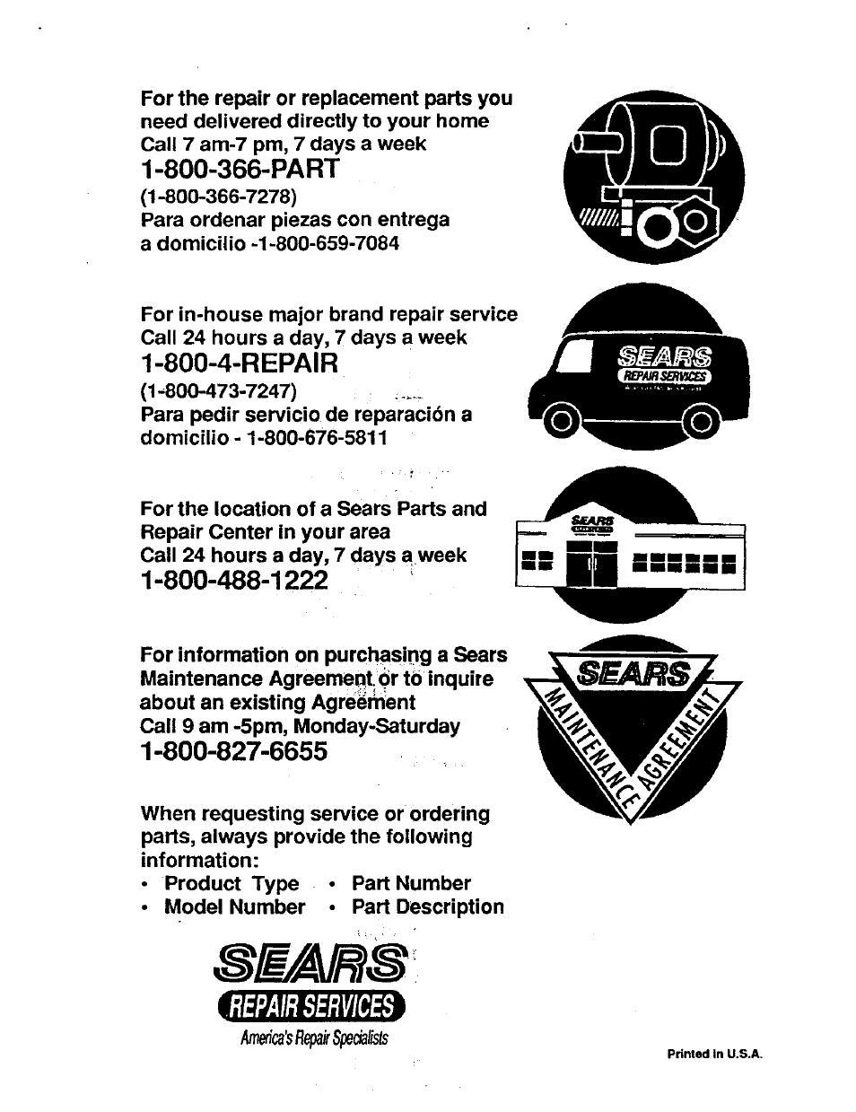 800-366-part, 800-4-repair, Repair services | Craftsman 536.797400 User Manual | Page 17 / 17
