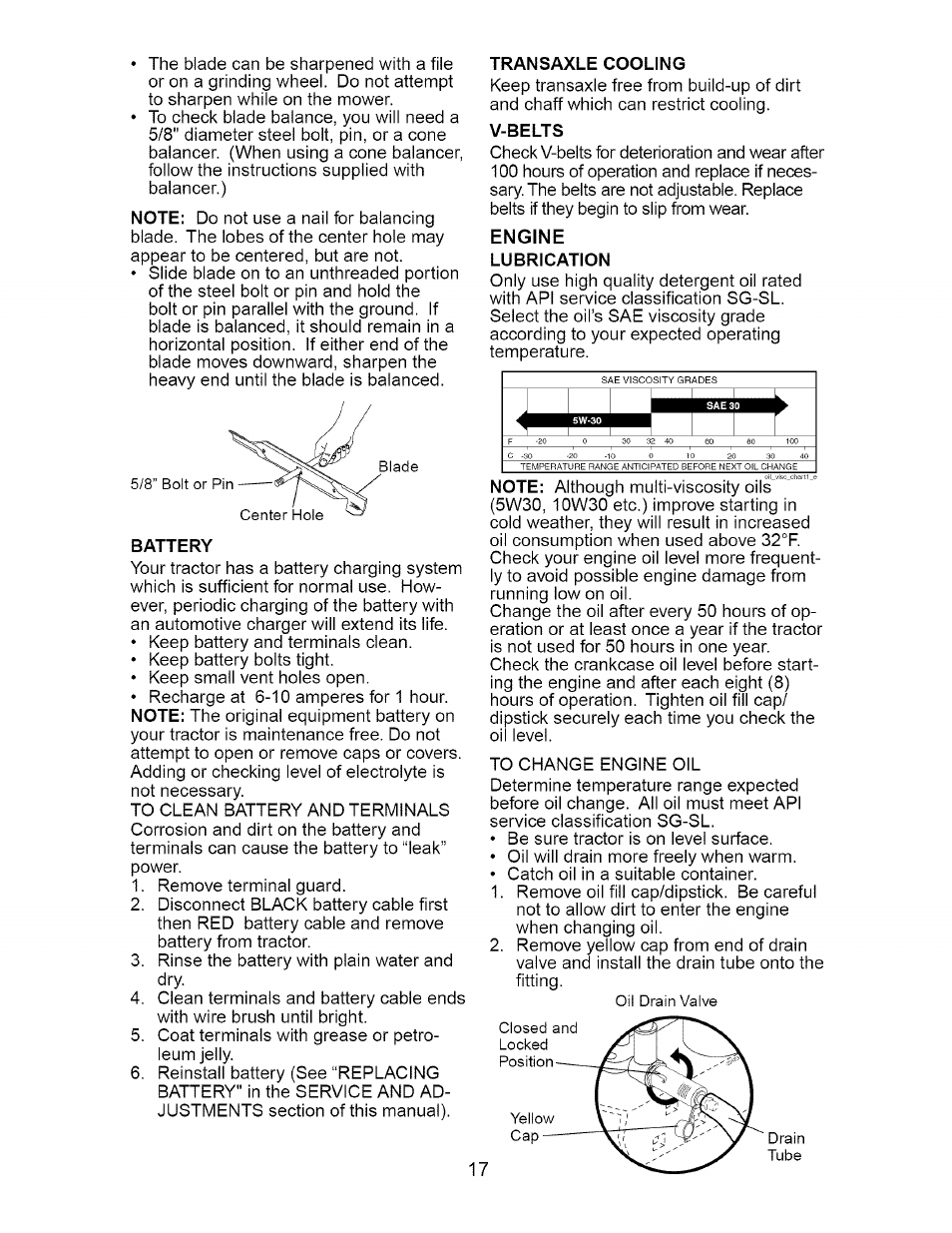 Battery, Transaxle cooling, V-belts | Lubrication, I i i | Craftsman 917.275632 User Manual | Page 17 / 52