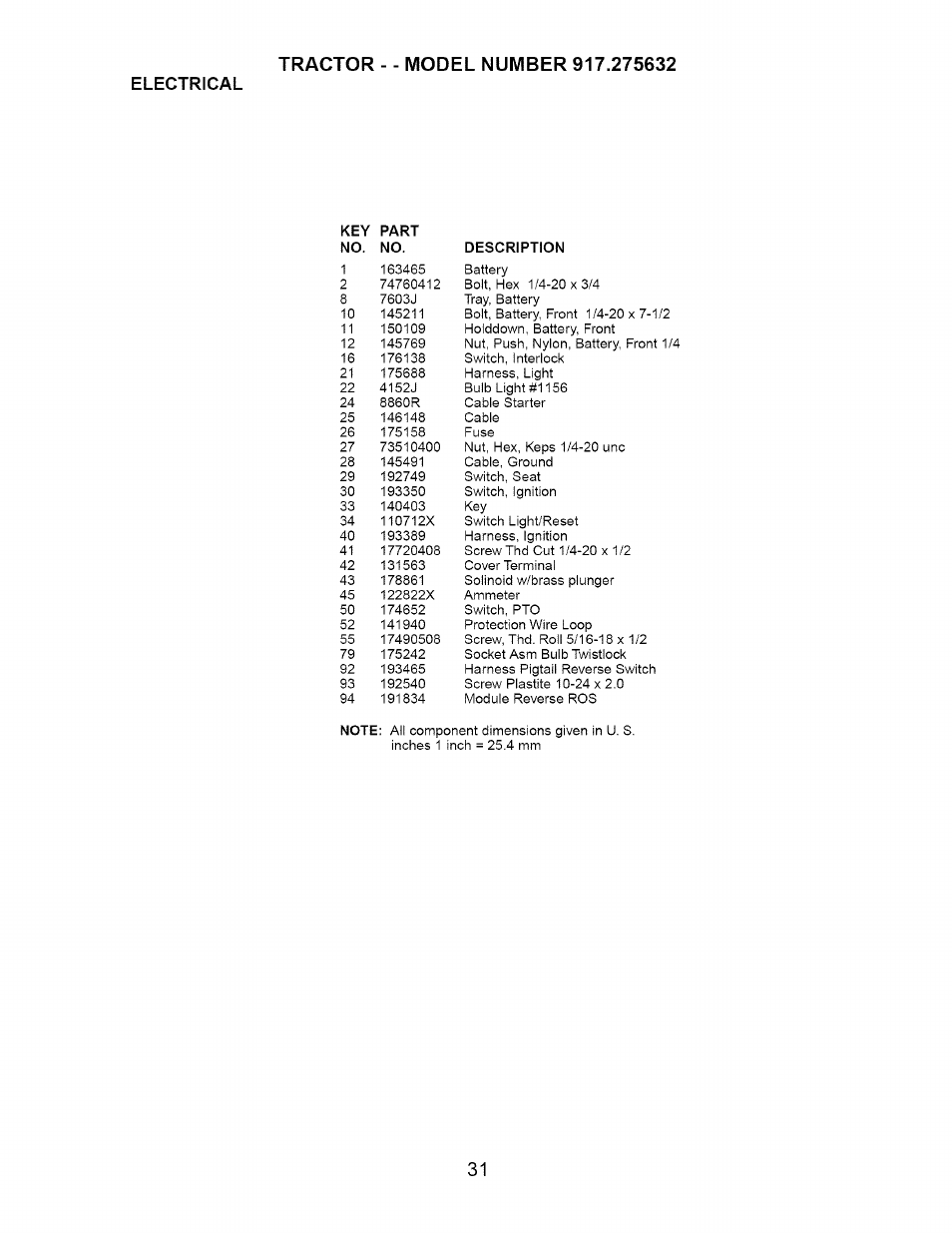 Electrical | Craftsman 917.275632 User Manual | Page 31 / 52