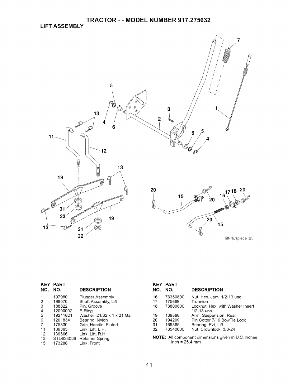 Lift assembly | Craftsman 917.275632 User Manual | Page 41 / 52