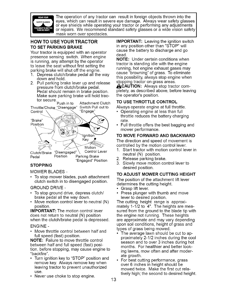 To use throttle control, To move forward and backward, To adjust mower cutting height | Craftsman 917.273648 User Manual | Page 13 / 56