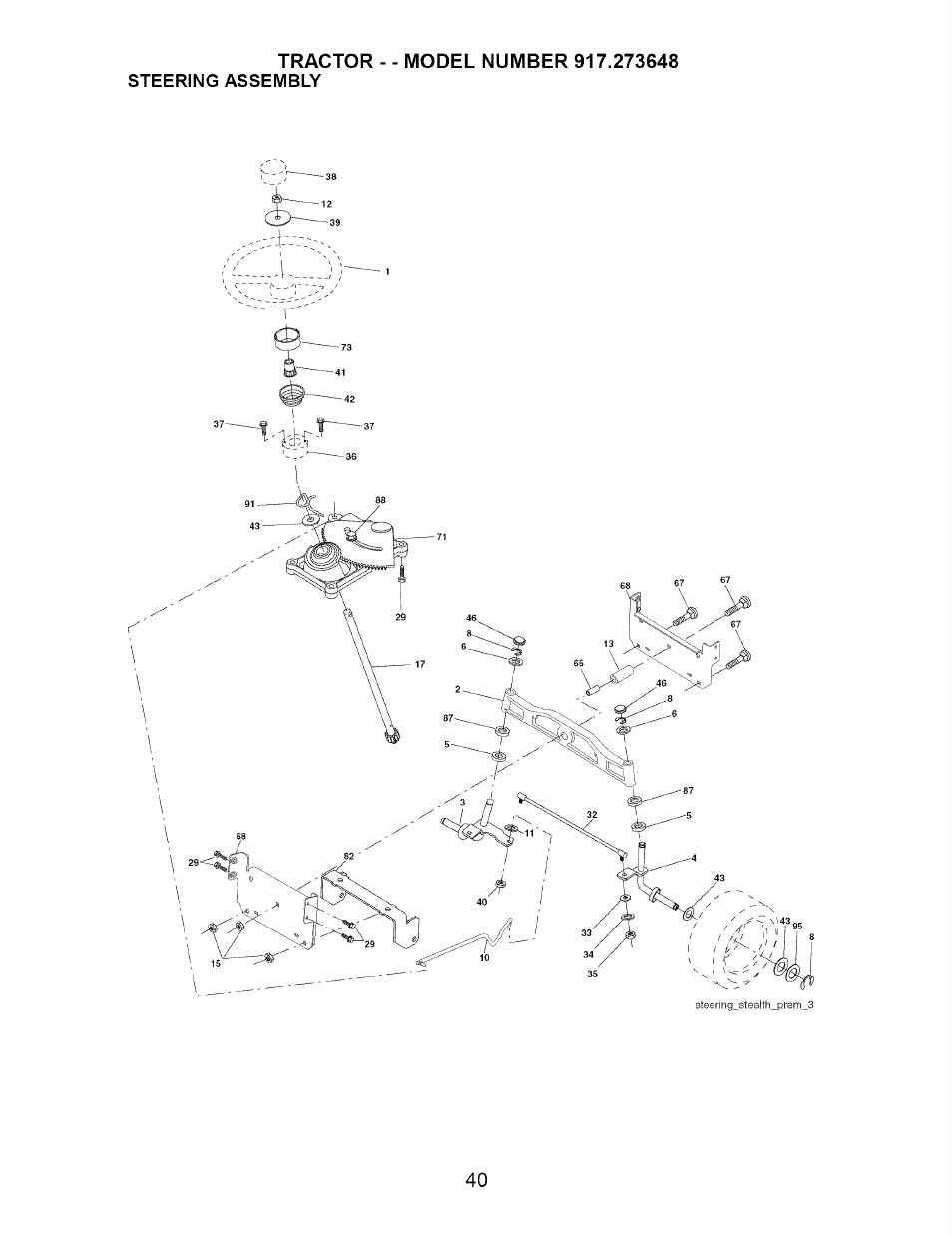 Steering assembly | Craftsman 917.273648 User Manual | Page 40 / 56