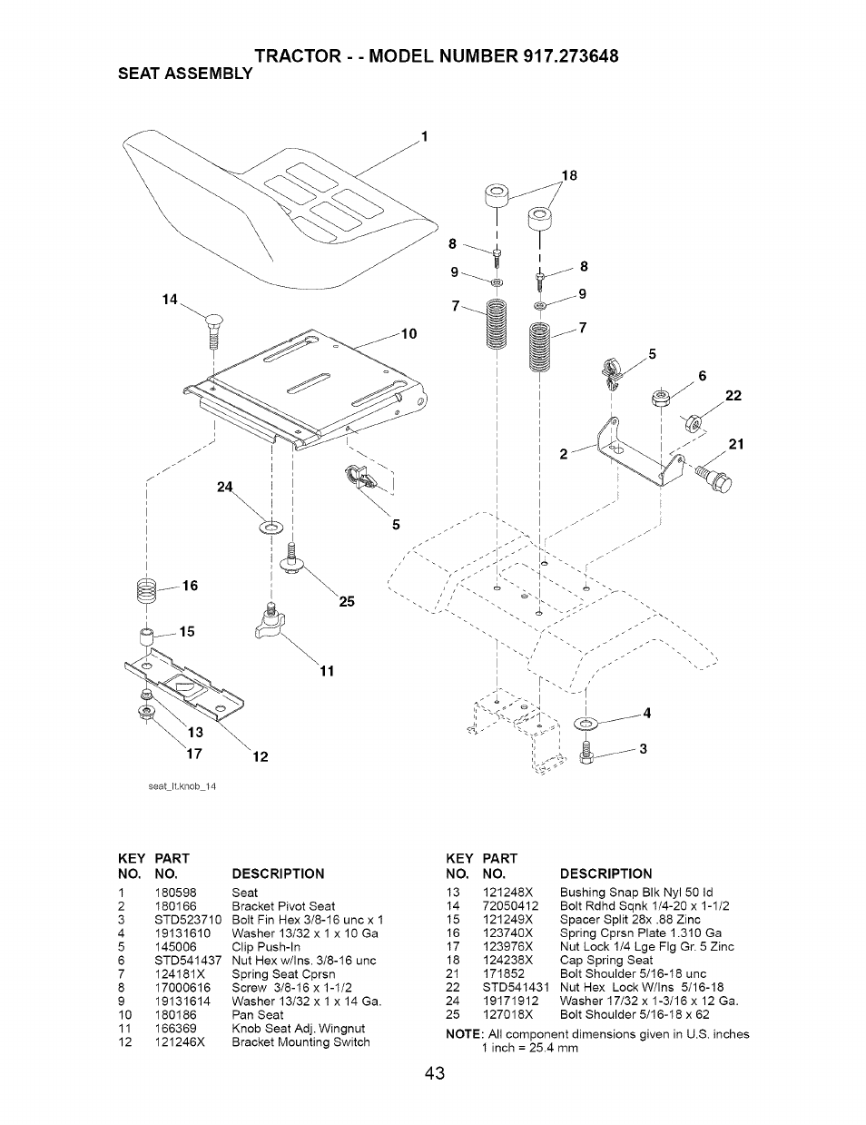 Seat assembly | Craftsman 917.273648 User Manual | Page 43 / 56