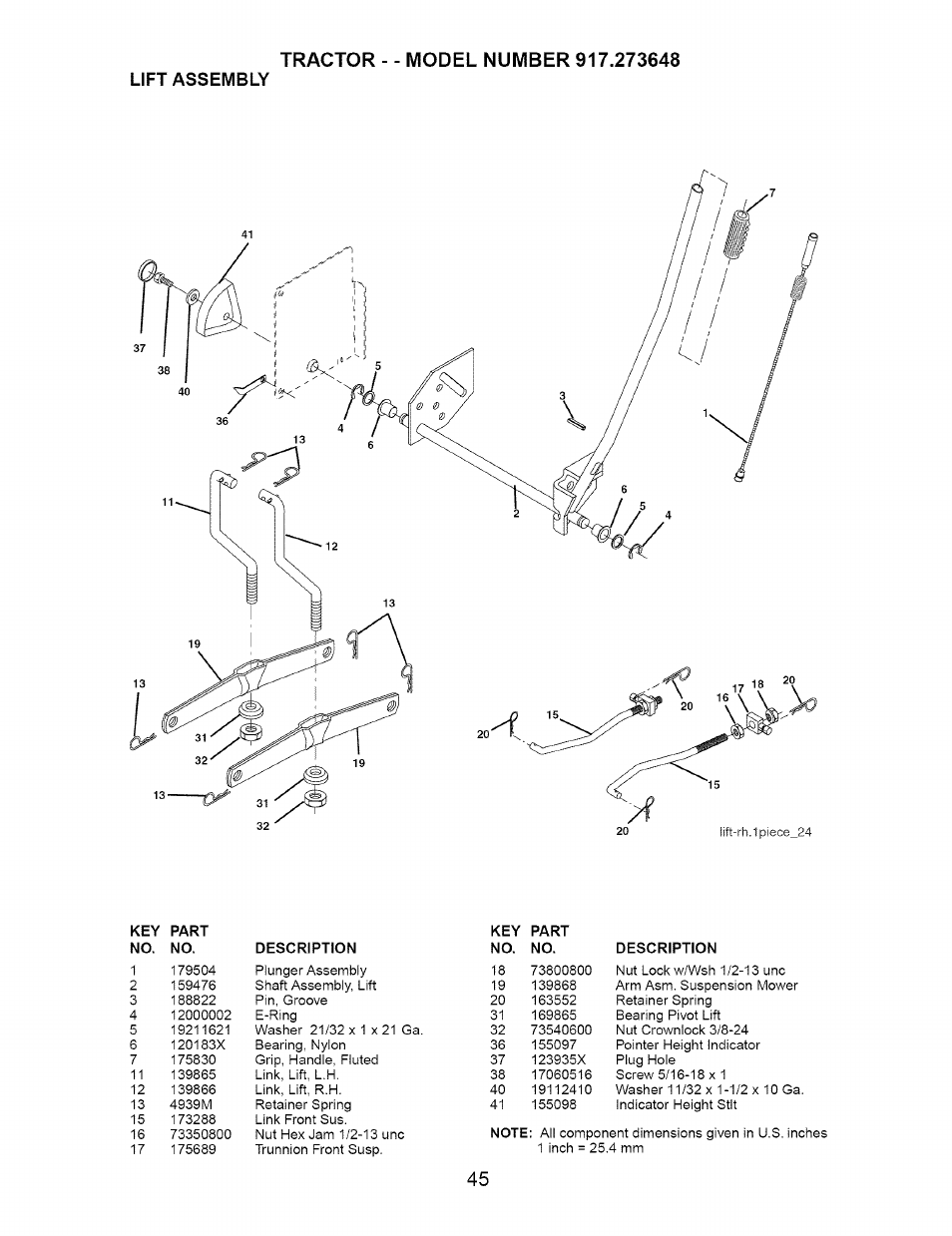 Lift assembly | Craftsman 917.273648 User Manual | Page 45 / 56