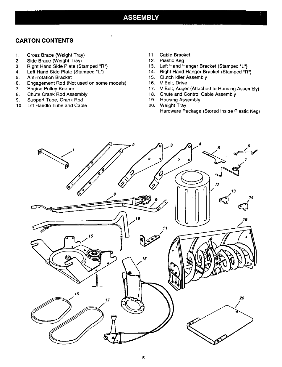 Assembly, Carton contents | Craftsman 486.24839 User Manual | Page 5 / 28