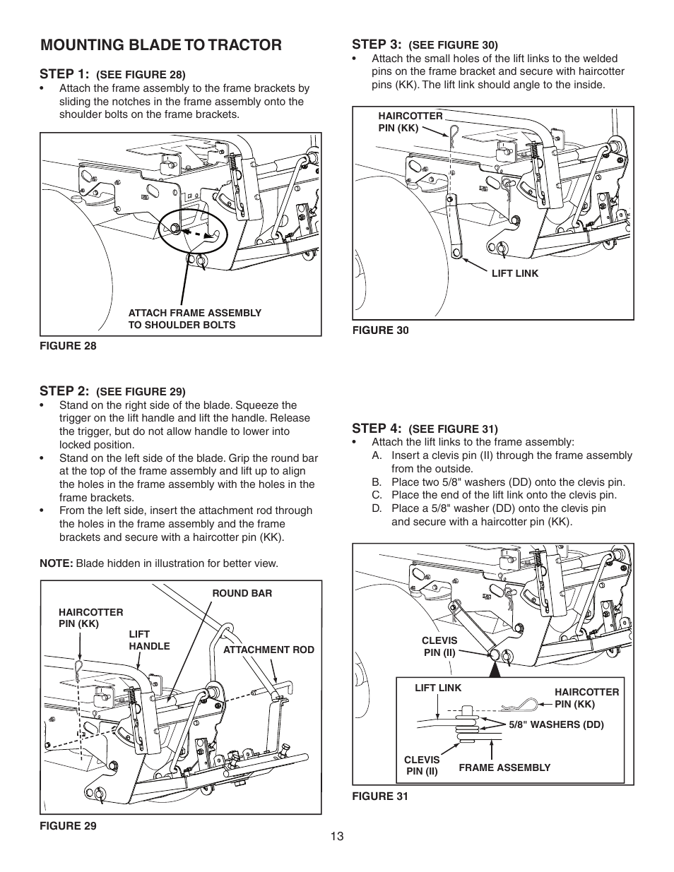 Mounting blade to tractor | Craftsman 486.24414 User Manual | Page 13 / 20