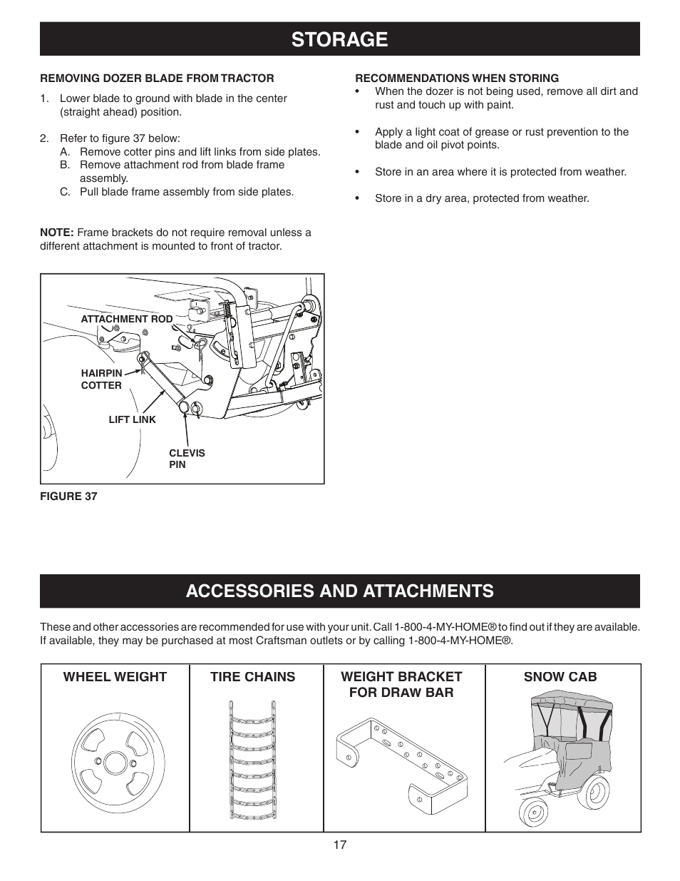 Storage, Accessories and attachments | Craftsman 486.24414 User Manual | Page 17 / 20