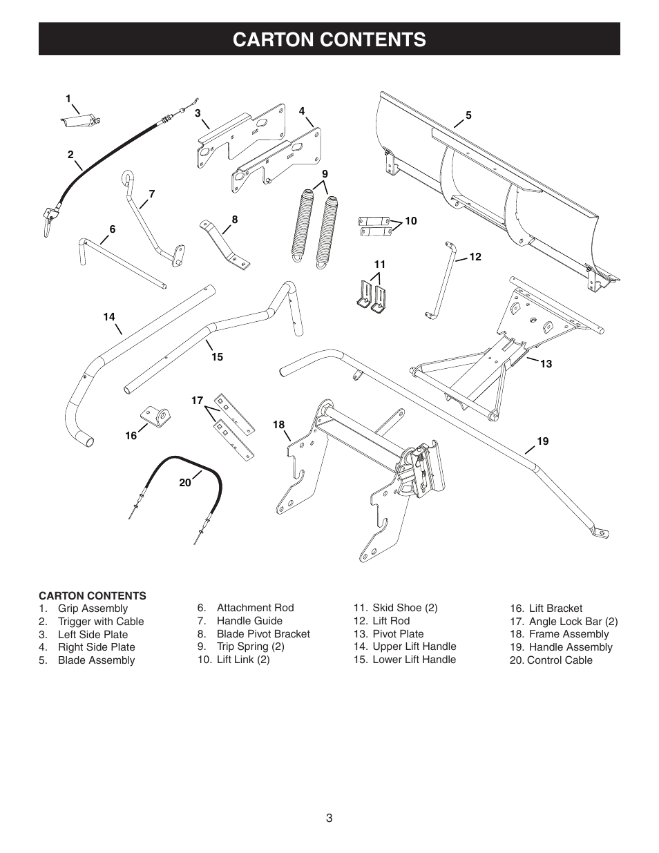 Carton contents | Craftsman 486.24414 User Manual | Page 3 / 20