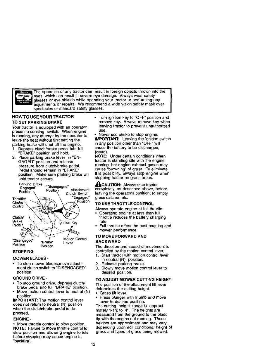 How to use your tractor to set parking brake | Craftsman 917.272420 User Manual | Page 13 / 64