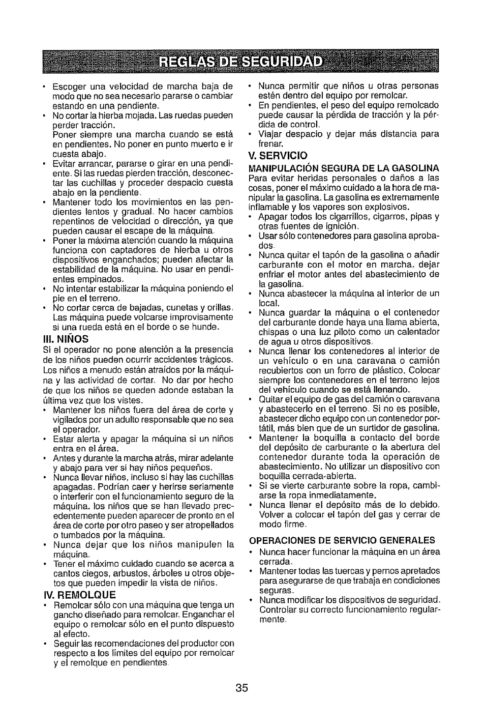 M. niños, Iv. remolque, V servicio | Craftsman 917.28914 User Manual | Page 35 / 64