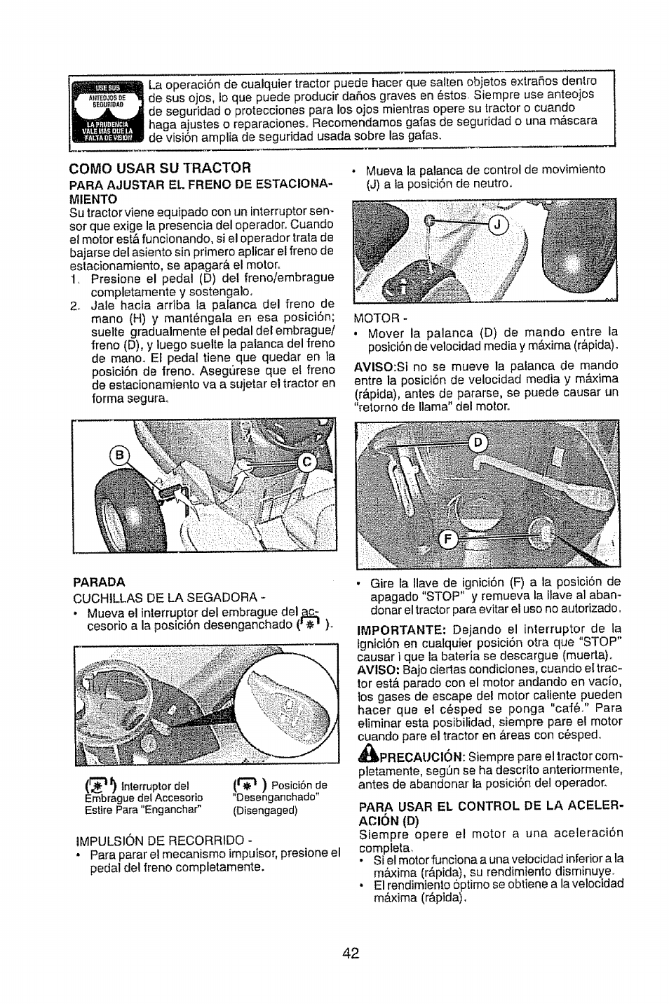 Como usar su tractor | Craftsman 917.28914 User Manual | Page 42 / 64