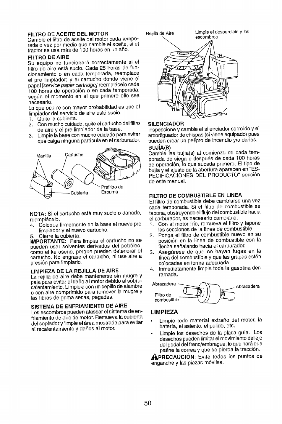 Limpieza | Craftsman 917.28914 User Manual | Page 50 / 64