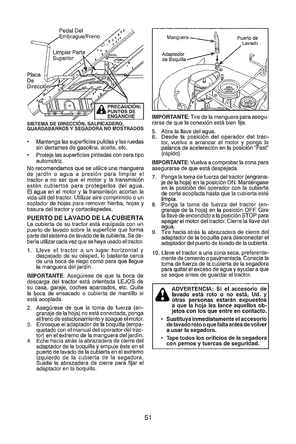 Puerto de lavado de la cubierta | Craftsman 917.28914 User Manual | Page 51 / 64