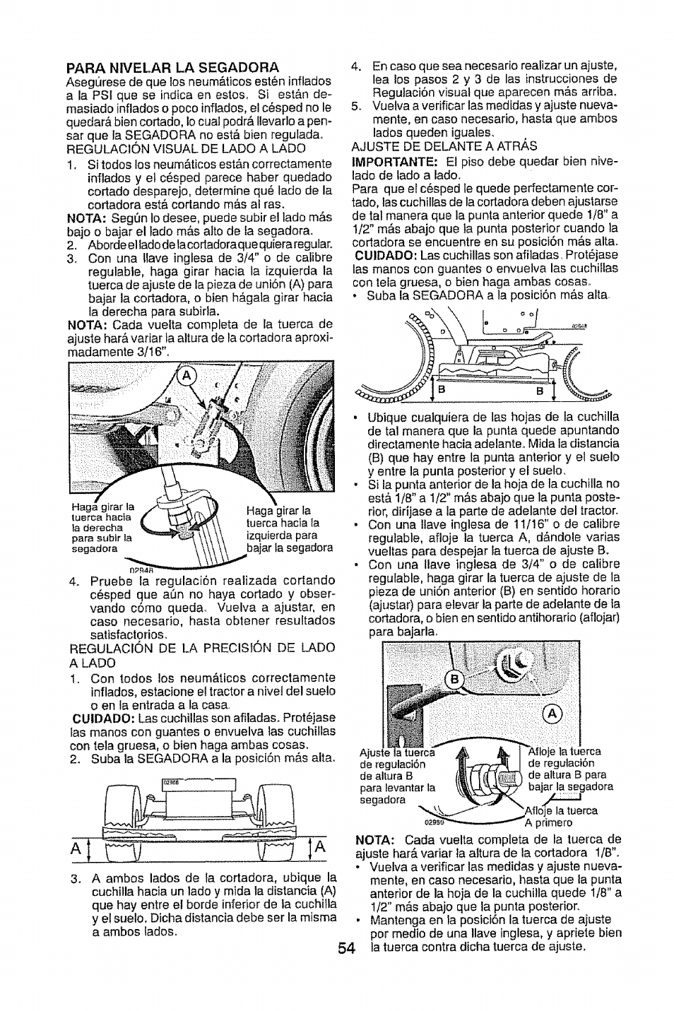 Para nivelar la segadora | Craftsman 917.28914 User Manual | Page 54 / 64