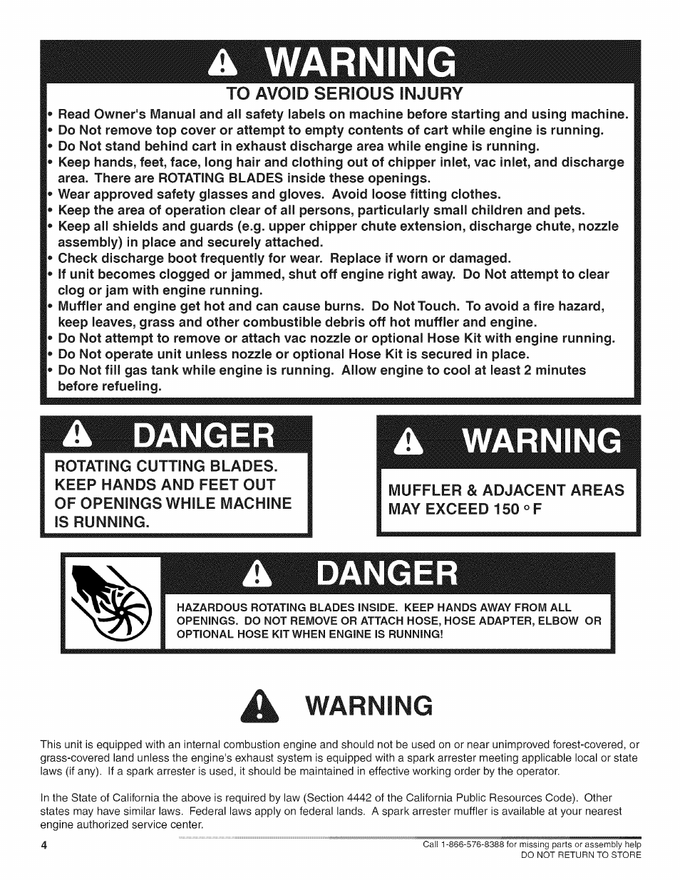 A warning | Craftsman 486.24717 User Manual | Page 4 / 28