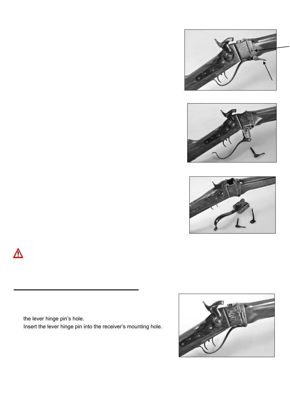 Disassembly and re-assembly of your rifle, Warning. do, Disassemble | Your, Sharps, Rifle, Further, Than, What, Instructed | Uberti 1874 Sharps Rifle User Manual | Page 17 / 24