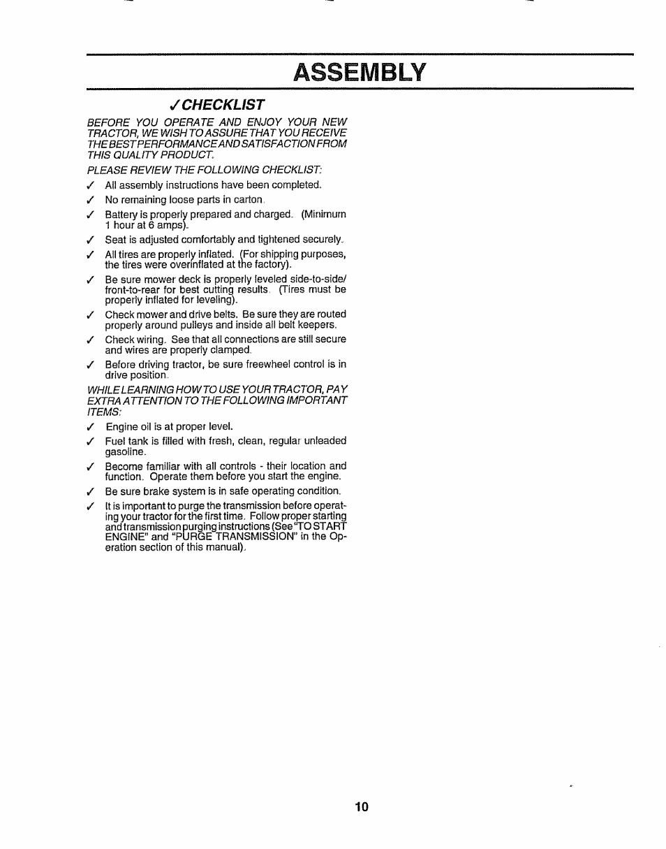 Assembly, Checklist | Craftsman 917.258911 User Manual | Page 10 / 60