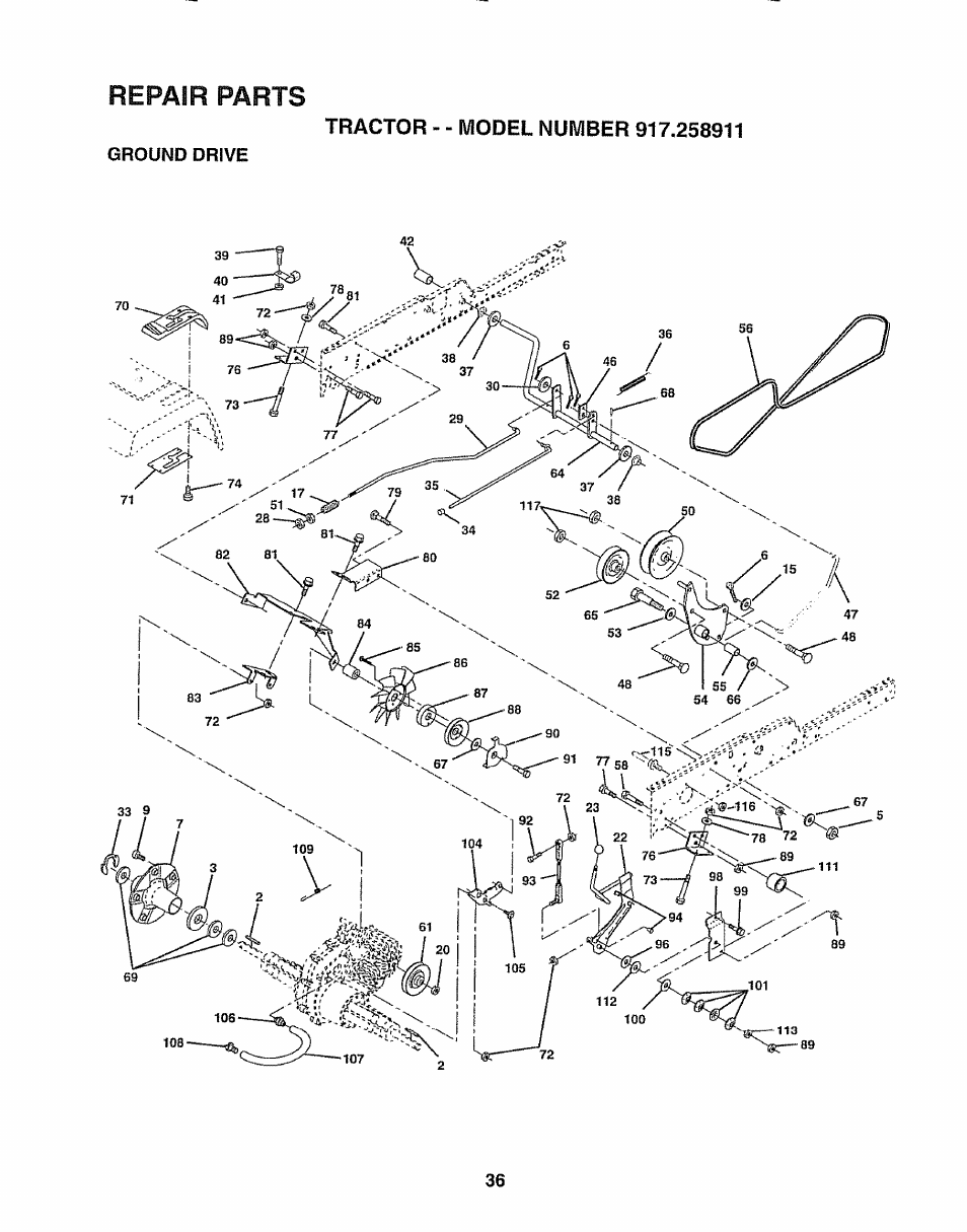 Repair parts | Craftsman 917.258911 User Manual | Page 36 / 60