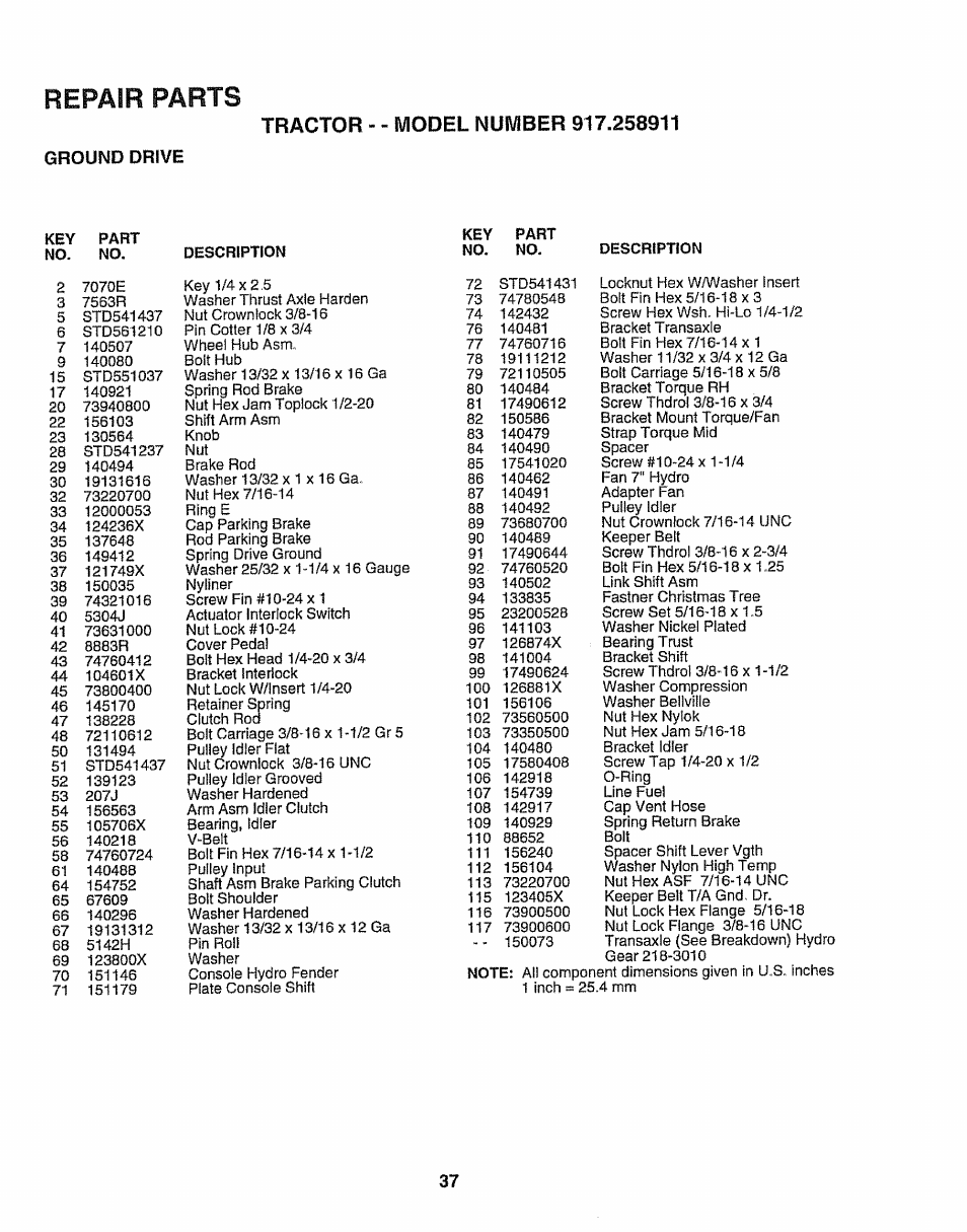 Ground drive, Repair parts | Craftsman 917.258911 User Manual | Page 37 / 60