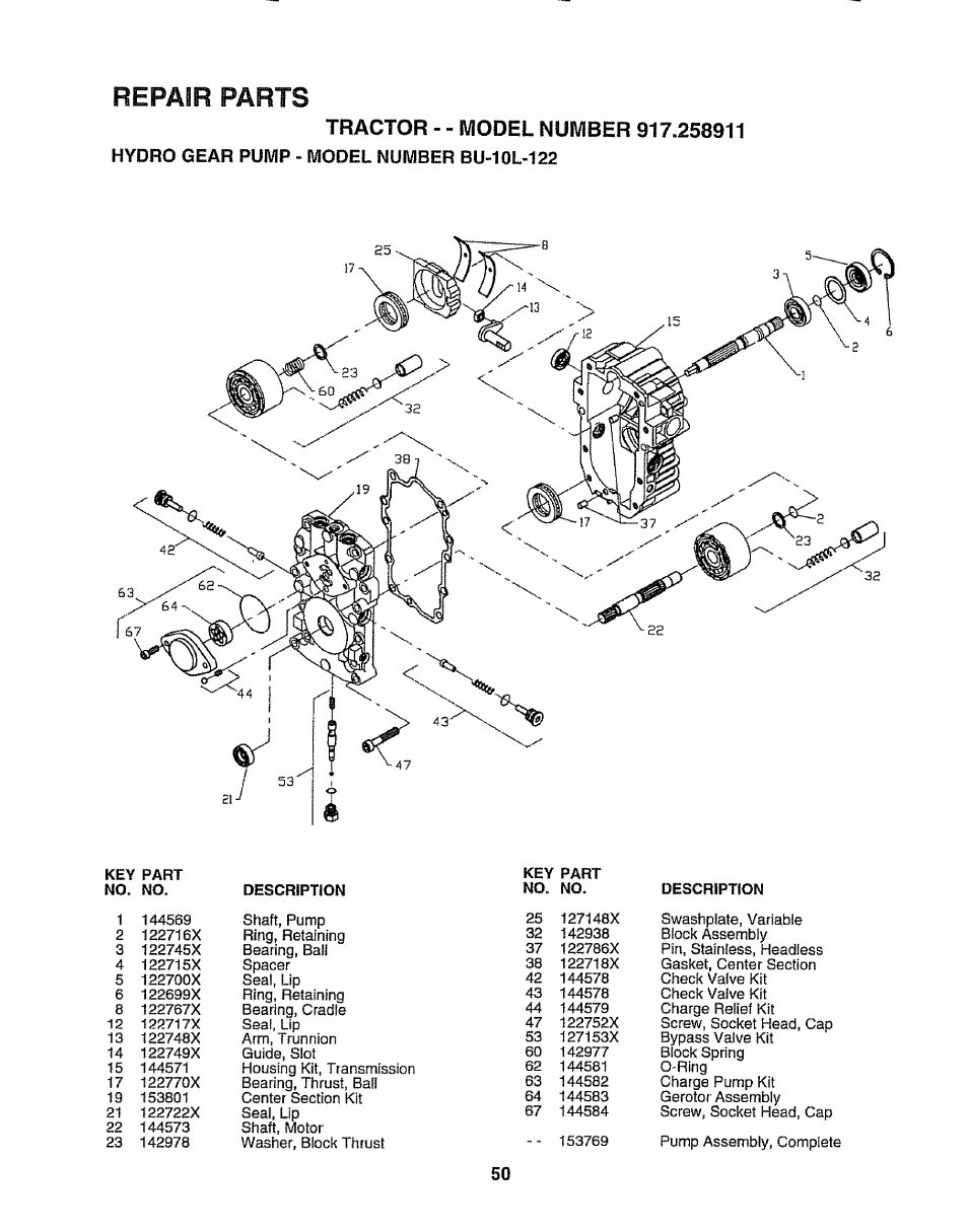 Repair parts | Craftsman 917.258911 User Manual | Page 50 / 60