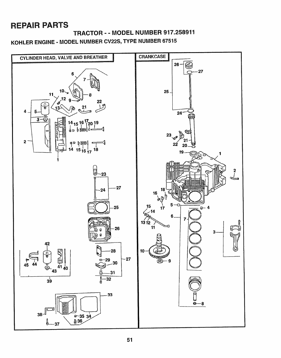 Repair parts | Craftsman 917.258911 User Manual | Page 51 / 60
