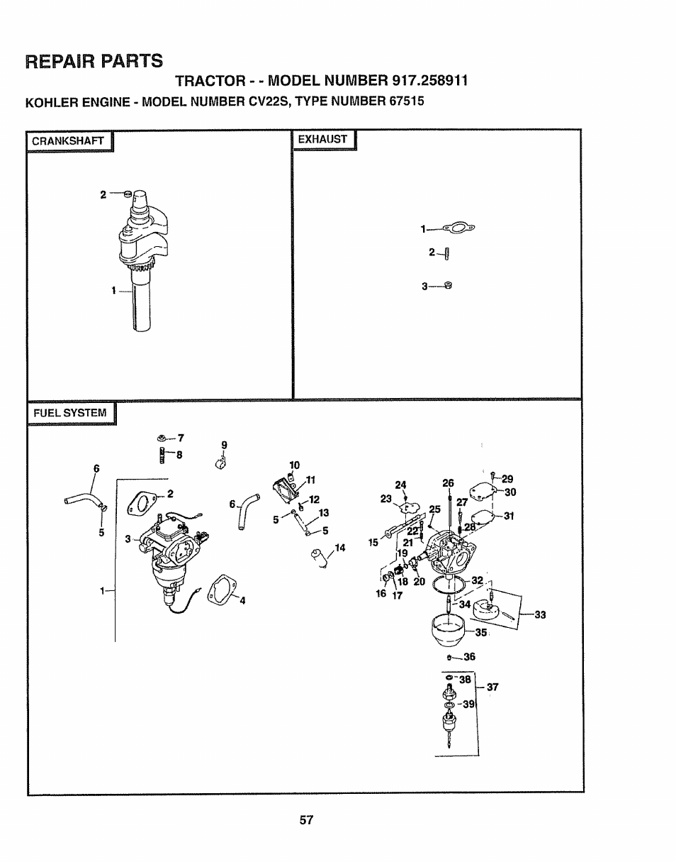 Repair parts | Craftsman 917.258911 User Manual | Page 57 / 60