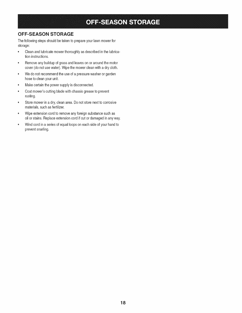 Off-season storage | Craftsman 247.370160 User Manual | Page 18 / 44