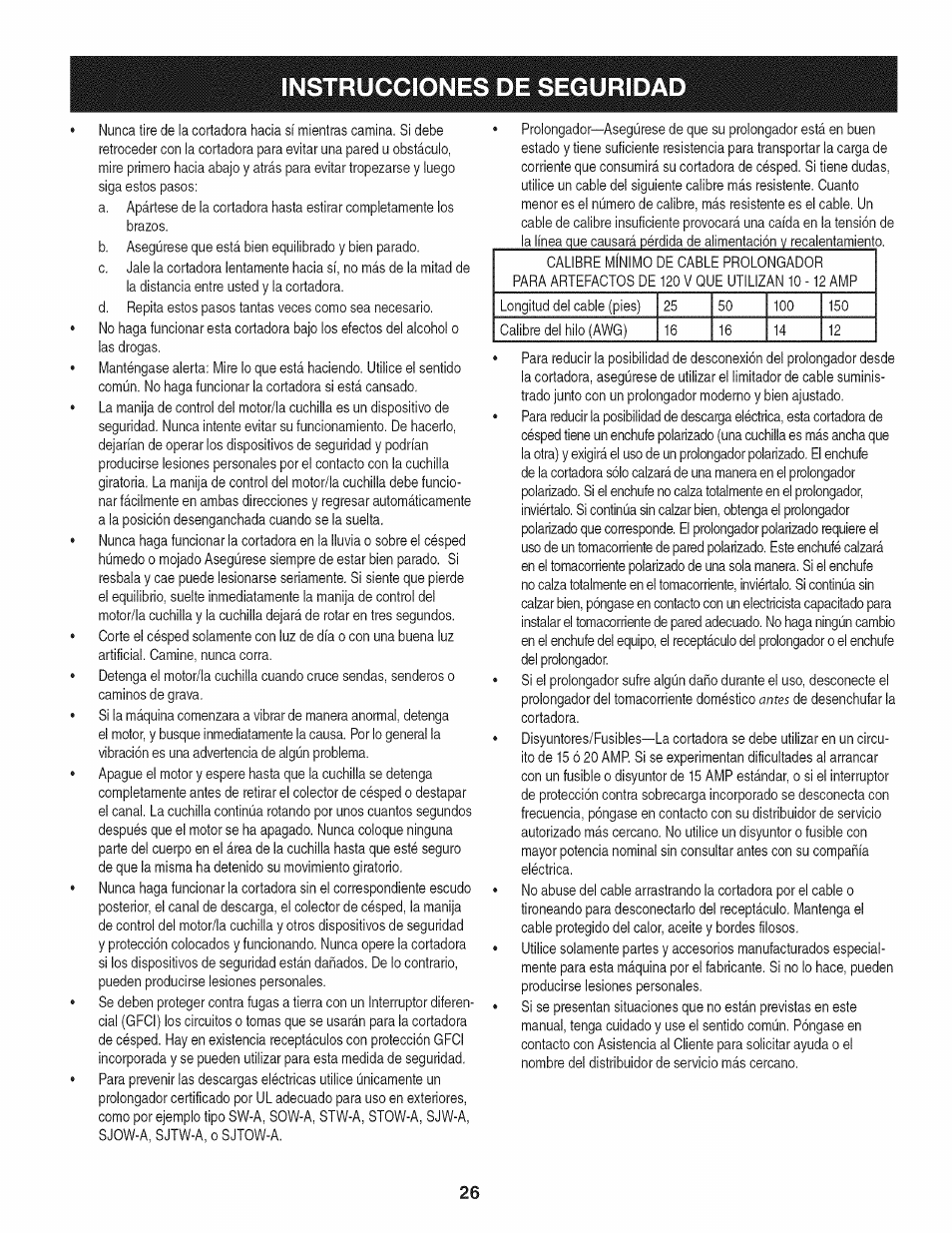Instrucciones de seguridad | Craftsman 247.370160 User Manual | Page 26 / 44