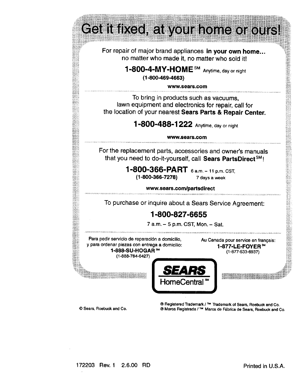 Www.sears.com, Www.sears.com/partsdirect | Craftsman 917.271050 User Manual | Page 60 / 60