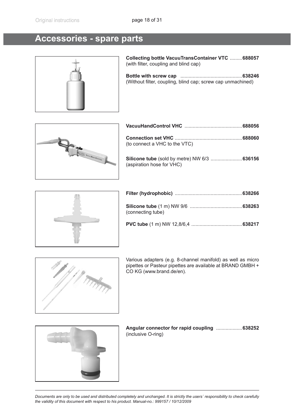 Accessories - spare parts | VACUUBRAND BVC 21 NT VARIO User Manual | Page 18 / 31