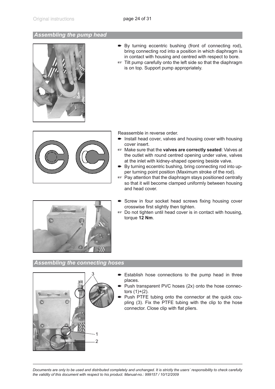 Assembling the pump head, Assembling the connecting hoses | VACUUBRAND BVC 21 NT VARIO User Manual | Page 24 / 31