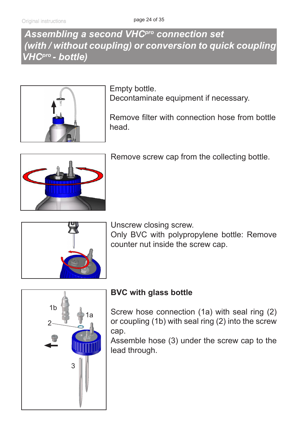 Assembling a second vhcpro connection set, Assembling a second vhc, Connection set | Bottle) | VACUUBRAND BVC basic G User Manual | Page 24 / 35