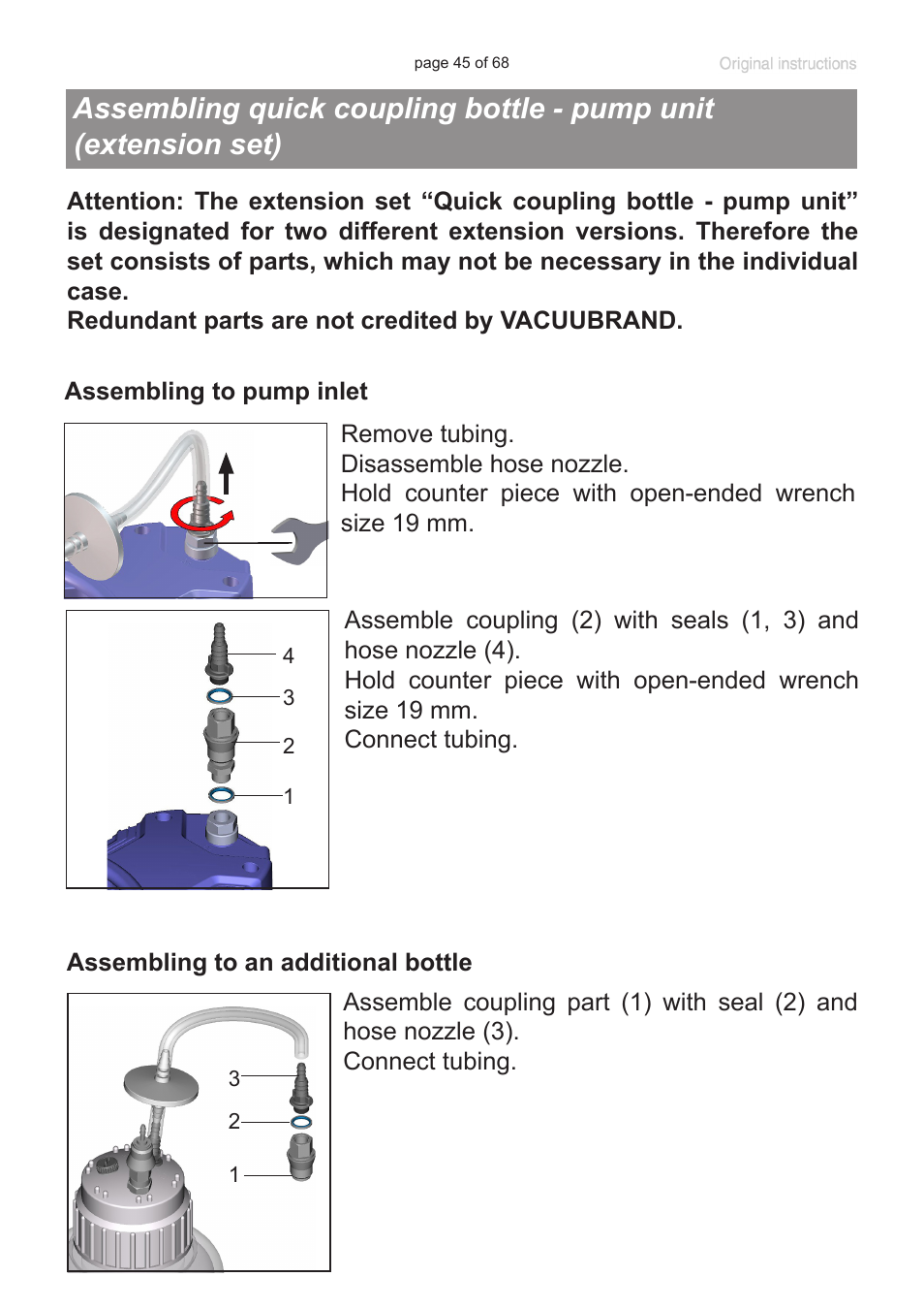 Assembling quick coupling bottle - pump unit | VACUUBRAND BVC professional G User Manual | Page 45 / 68