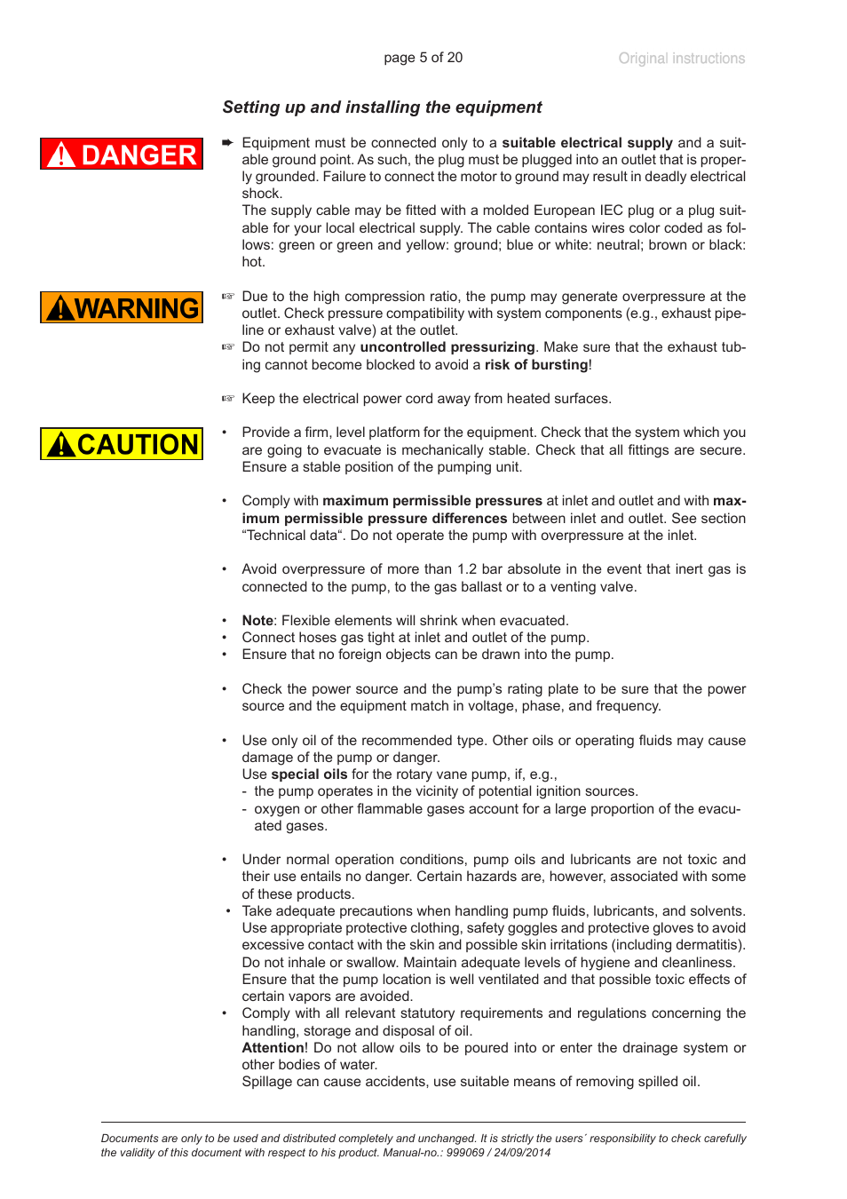 Setting up and installing the equipment | VACUUBRAND HP 63B2 User Manual | Page 5 / 20