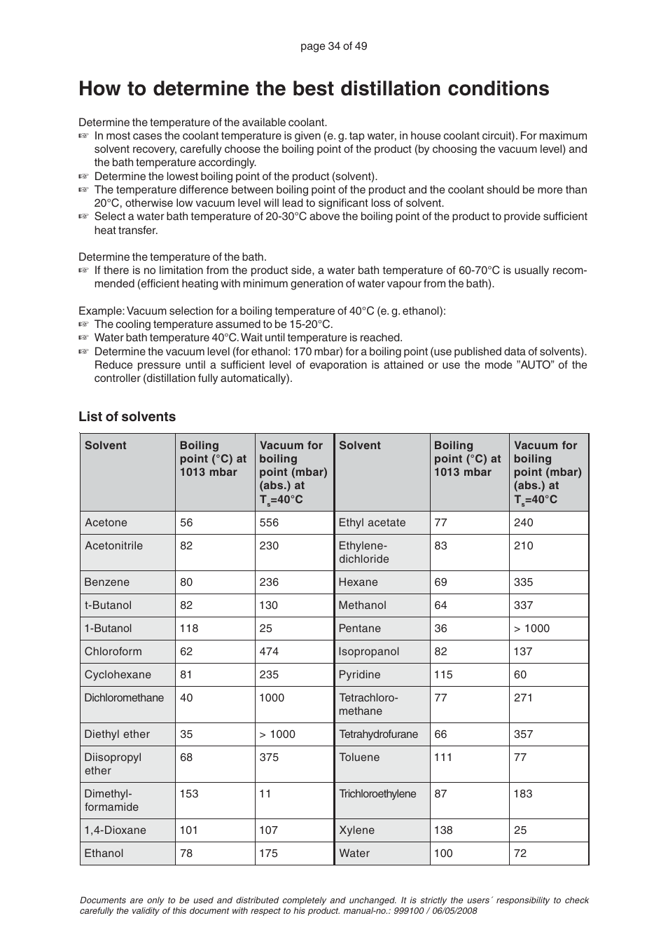How to determine the best distillation conditions | VACUUBRAND PC 2001 VARIO User Manual | Page 34 / 49