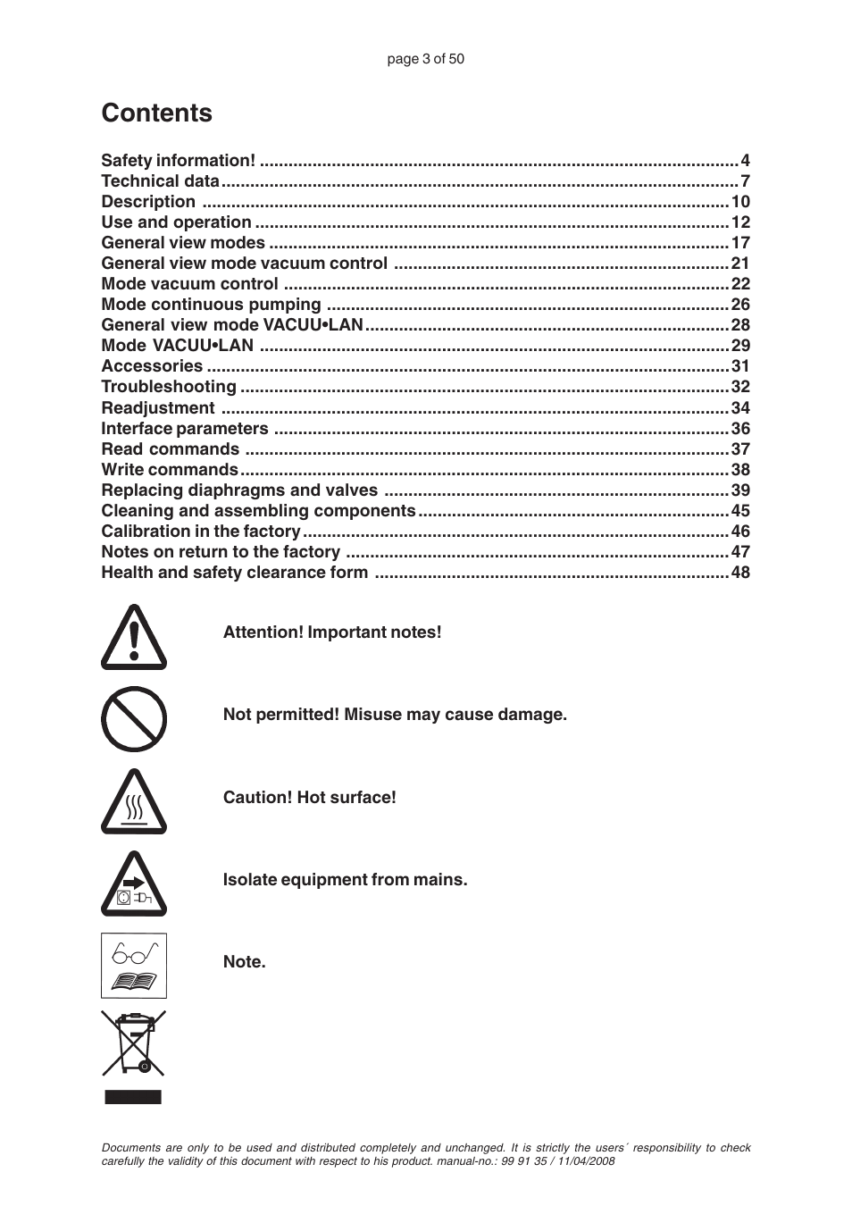 VACUUBRAND PC 2001TE VARIO User Manual | Page 3 / 50
