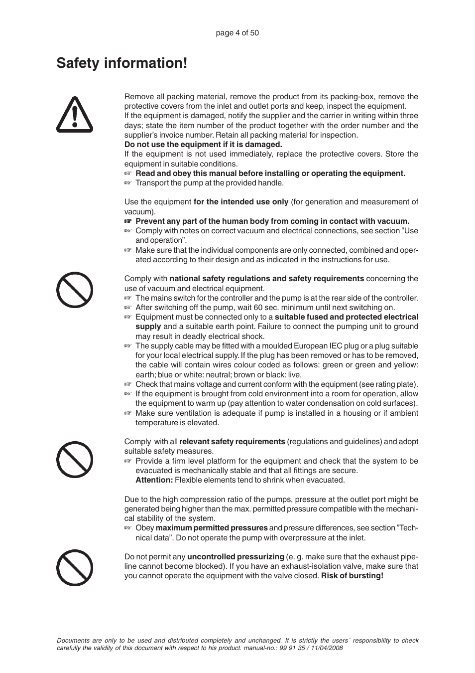 Safety information | VACUUBRAND PC 2001TE VARIO User Manual | Page 4 / 50