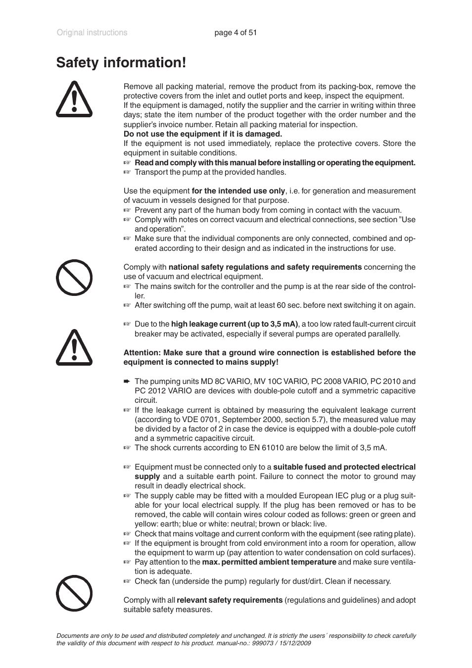 Safety information | VACUUBRAND MV 10C VARIO User Manual | Page 4 / 51