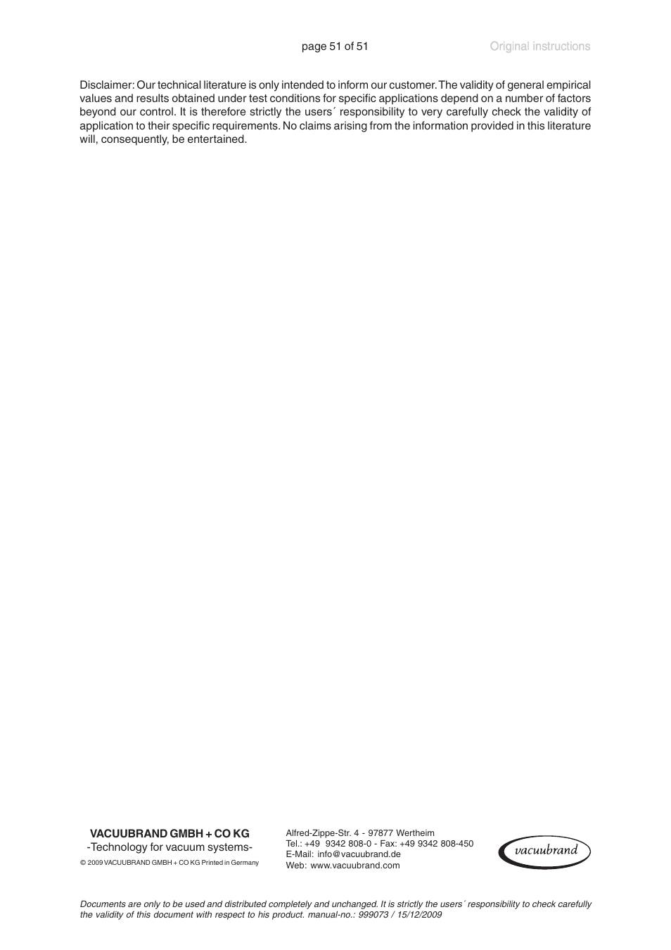 VACUUBRAND MV 10C VARIO User Manual | Page 51 / 51